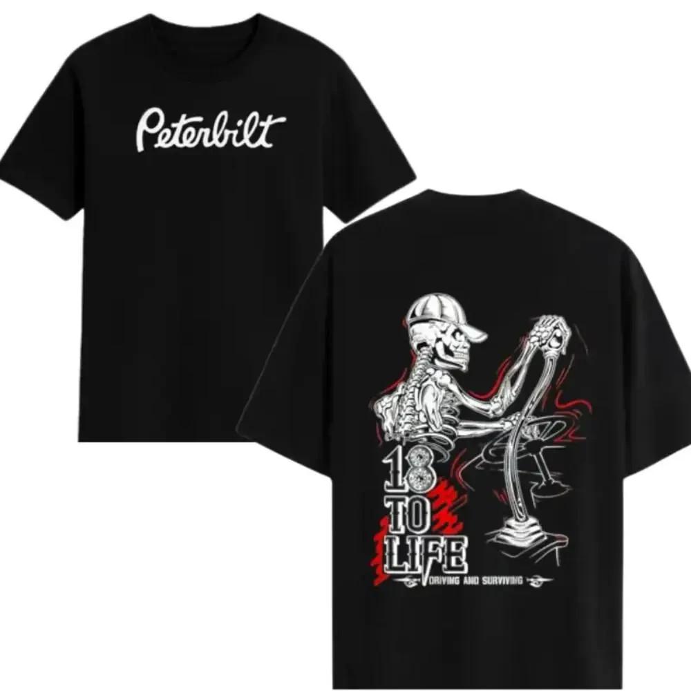 Peterbilt 18 to Life T-Shirt, Skeleton Trucker Graphic, Edgy Driving S разноцветный
