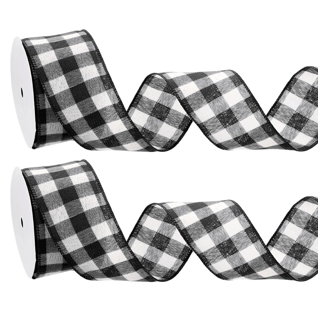 2 Rollen Herbst Karo Juteband Karoband Karoband mit Drahtkante für Thanksgiving Herbstparty DIY Schleife Verpackung