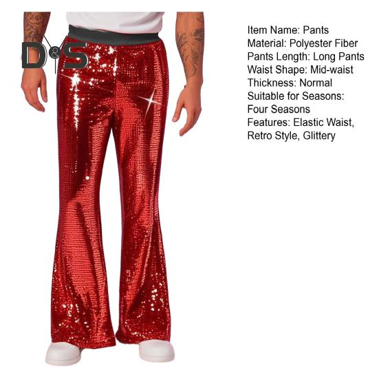 Herren-Schlaghose mit Pailletten, glänzend, Hip-Hop-Diskohose, elastische Taille, Retro-Hose mit weitem Bein für Bühnenauftritte, Nachtclubs, Bars und Tänze