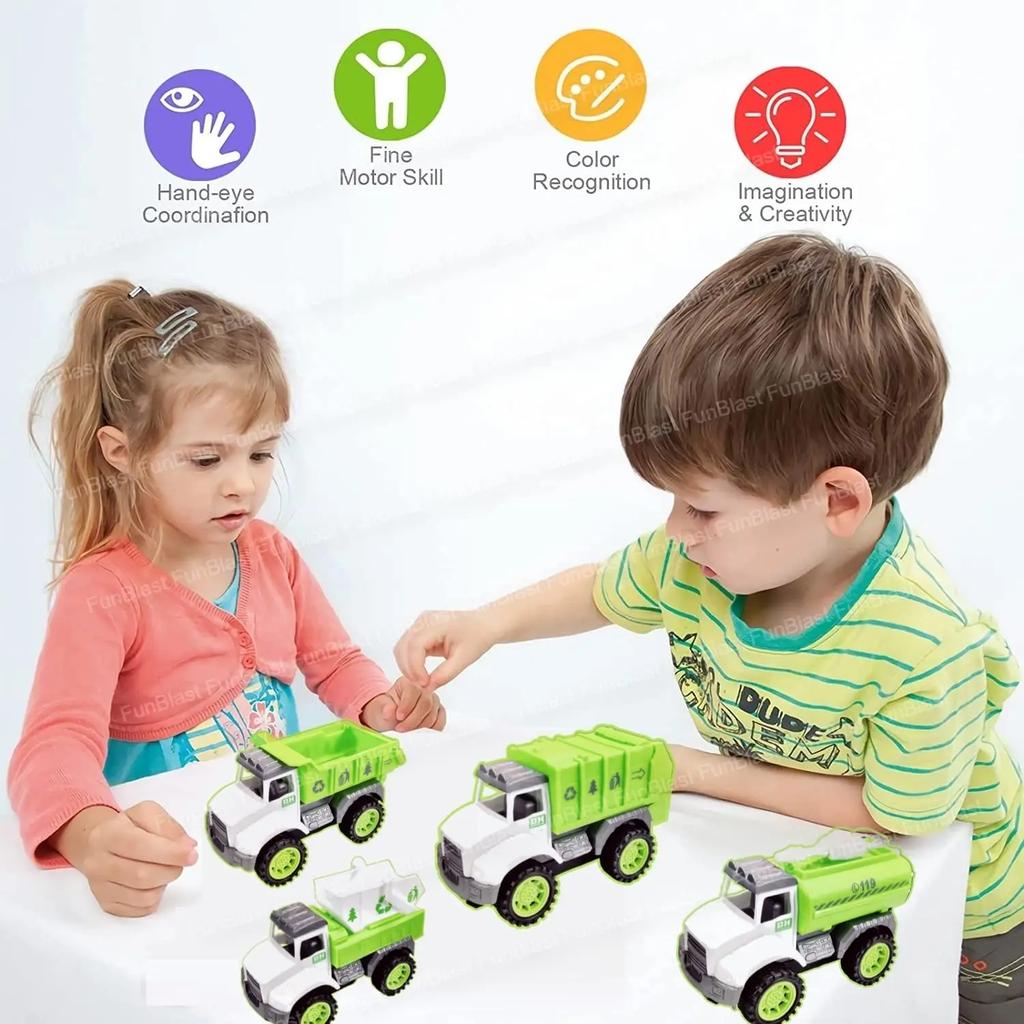 4Pcs Pull Back City Cars and Trucks Toy Vehicles Set Friction Powered Cars Toys for Toddlers Boys Girls’ Educational Play