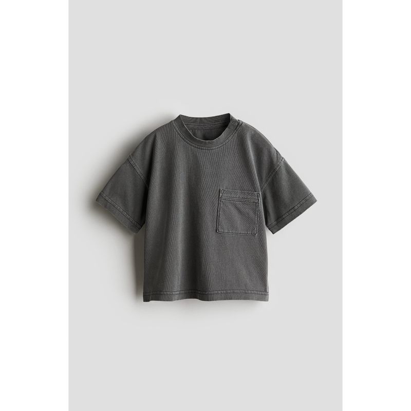 

HM Children s Clothing Baby Boy T-shirt Autumn Crew Neck Cotton Plaid Drop Shoulder Short Sleeve Tops 1226718 Dark gray 66/48(4-6m)