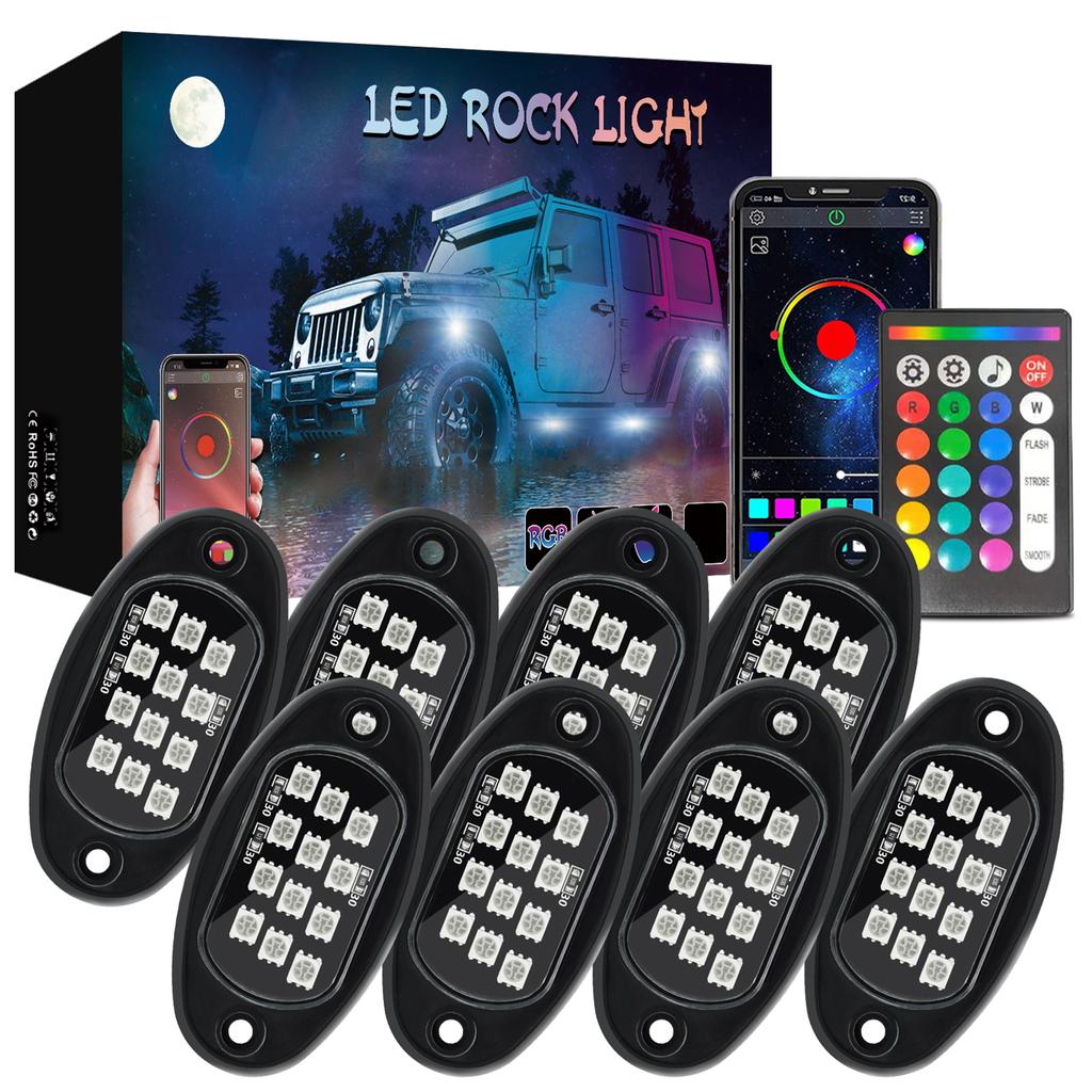 8 Pods Trail Rig Lamp LED Rock Lights Underglow Lights for Truck Pickups Cars ATV UTV SUV Auto Accessories