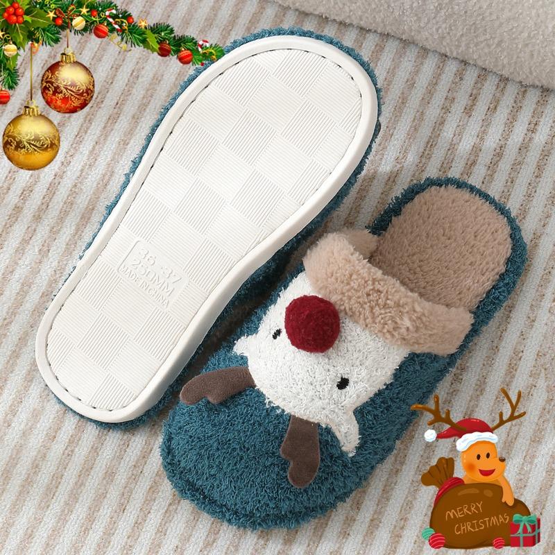 Baumwollpantoffeln niedliche Weihnachts-Elch Baumwollpantoffeln Damen Winterpantoffeln Zuhause rutschfest Paar flauschige Pantoffeln