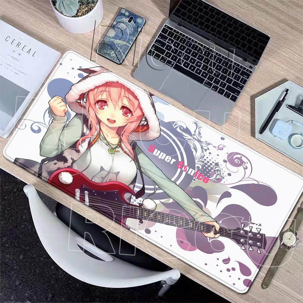 S-Super Sonico Mouse Pads Offices Gamer Accessories Stitched Edge Extended Playmats Gamers Aesthetics Rubber Non-slip Table Pads