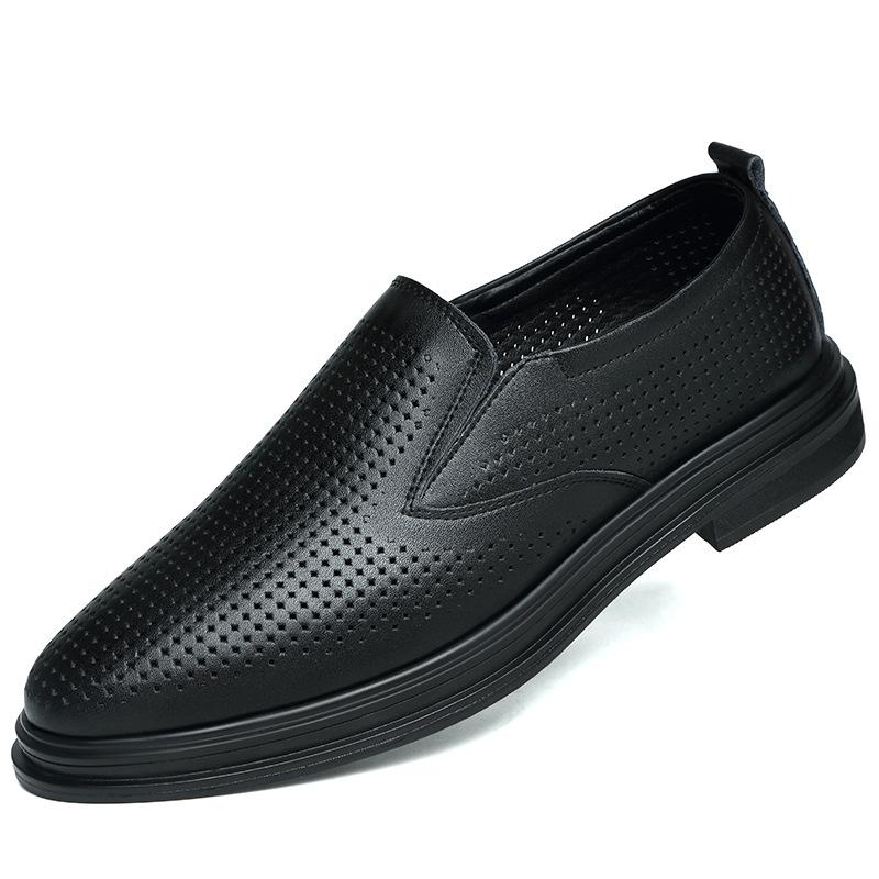 

Men S Sandals Hole Leather Shoes Japanese Business Casual Non-Slip Breathable Soft Sole Leather Cowhide Men S Shoes 44 чёрный