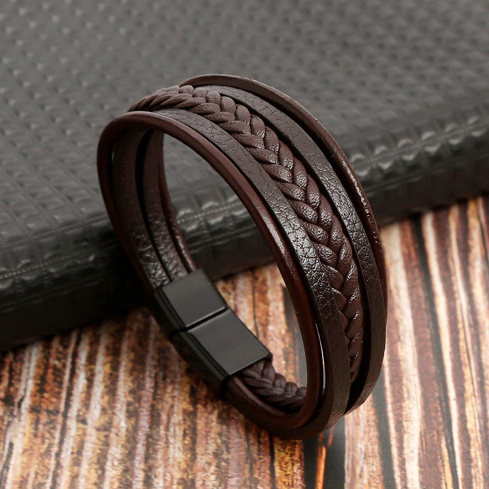 Men's Retro Hand-Woven Bracelet with High-Grade Stainless Steel Magnetic Clasp.