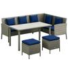 5 Pieces Rattan Garden Furniture Set with Dining Table, Cushions - Dark Blue