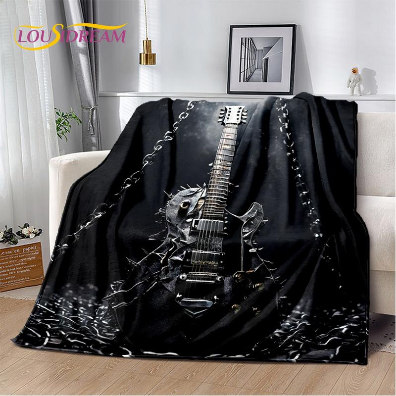 Skull Electric Guitar Classical Guitar Blanket,Soft Throw Blanket for Home Bedroom Bed Sofa Picnic Travel Office Cover Kids Gift