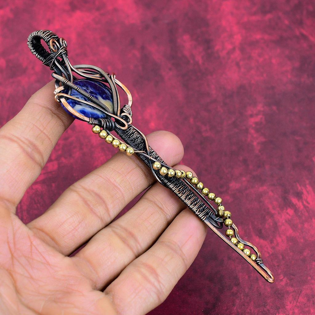 Sodalite Pendant Copper Wire Wrapped Pendant Key Jewelry Handmade Decent Pendant Copper Wire Jewelry Natural Gemstone Pendant Gifts for Mom