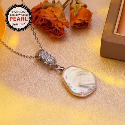 SENIKO Collane di perle barocche di grandi dimensioni d'acqua dolce naturale per donna Ciondolo con zirconi cubici di fiori alla moda con catena regalo di compleanno