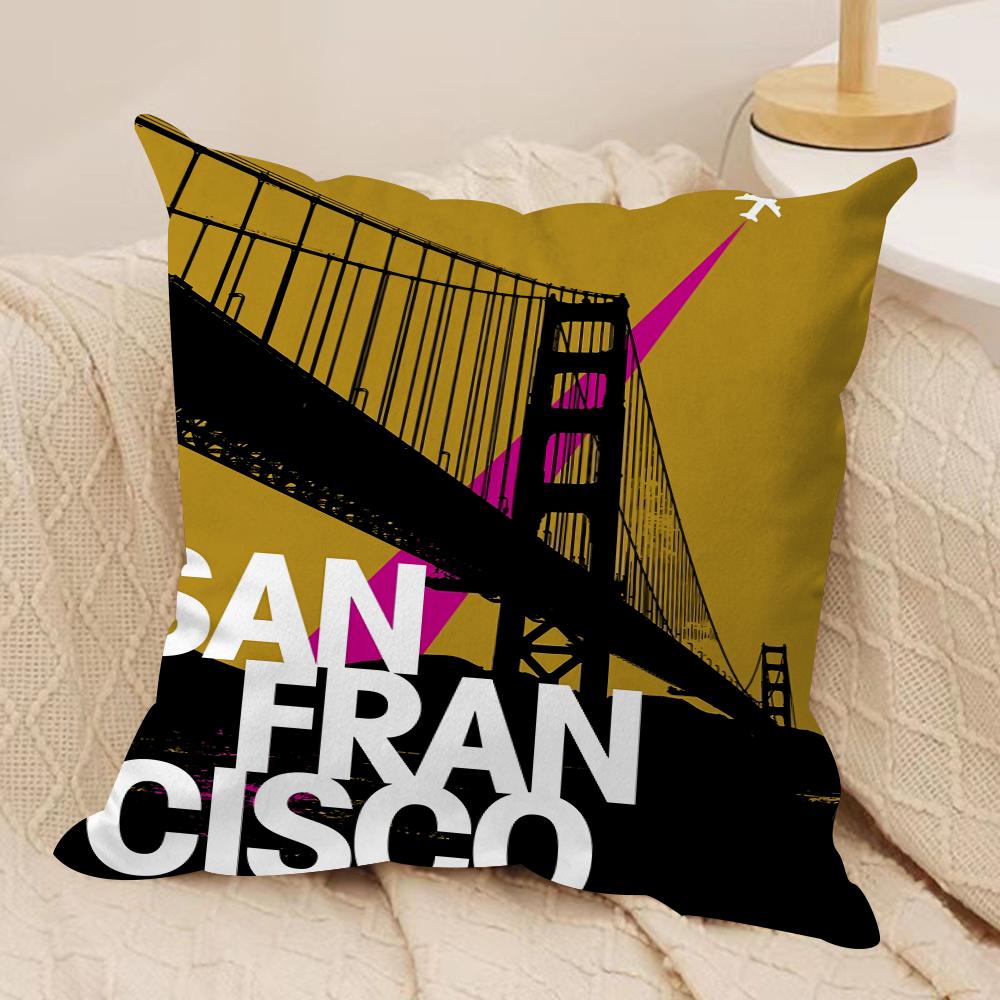 Vintage Retro Travel Cushion Cover Soft Plush Fabric DoubleSided Printed Cushion Covers for All Seasons Modern Home Decor