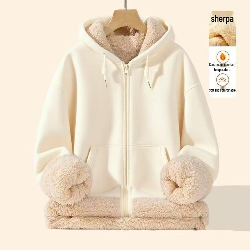 Men's Trendy Fleece-Lined Lambswool Hoodie Jacket with Zipper