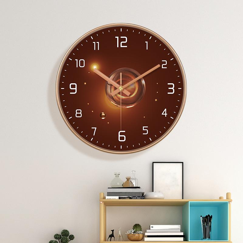 Luxury Brown Wall Clock Silent Minimalist Starlight 2D Dial Easy-to-Read Numeral Clock for Modern Living Room Bedroom Home Decor