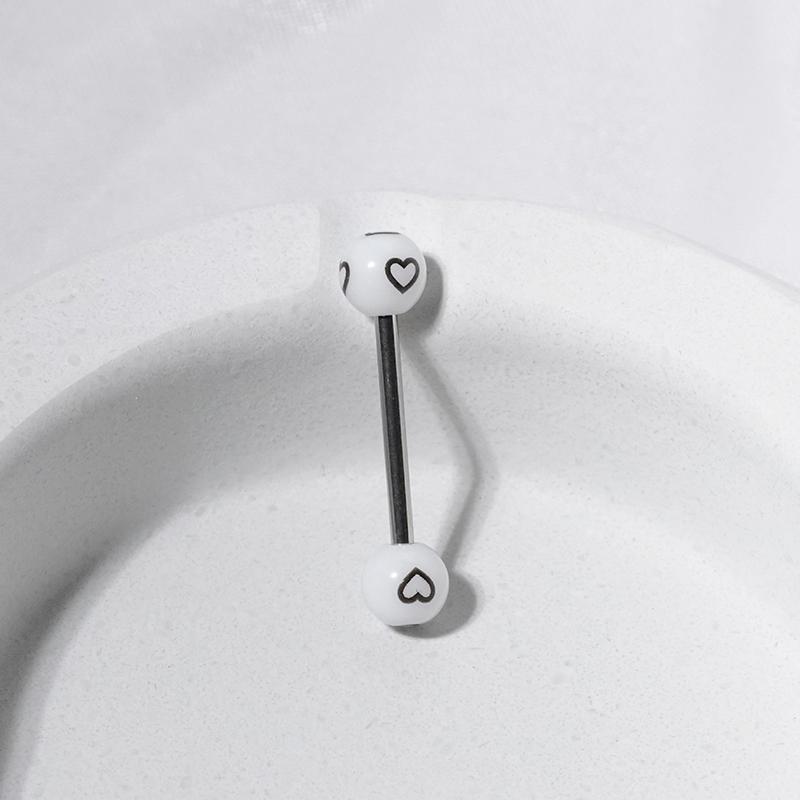 Colorful Transparent Heart Print Round Ball Tongue Nail For Women Girls  Sexy Tongue Rings Vintage Hip Hop Accessories