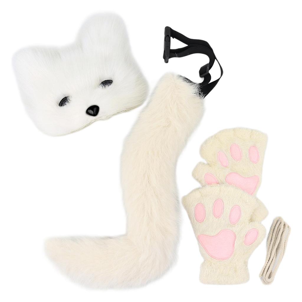 Mask and Tail Set Lovely for Women Girls Animal Tail Glove Set for Carnival Role Play Prom Stage Performance Halloween Party