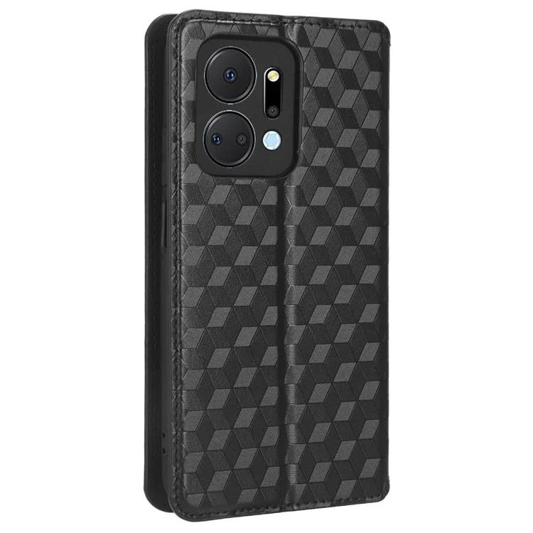 For Honor X7a 5G / Play7T 5G stojánek na peněženku na telefon Kryt na telefon s kosočtvercovým vzorem z PU kůže