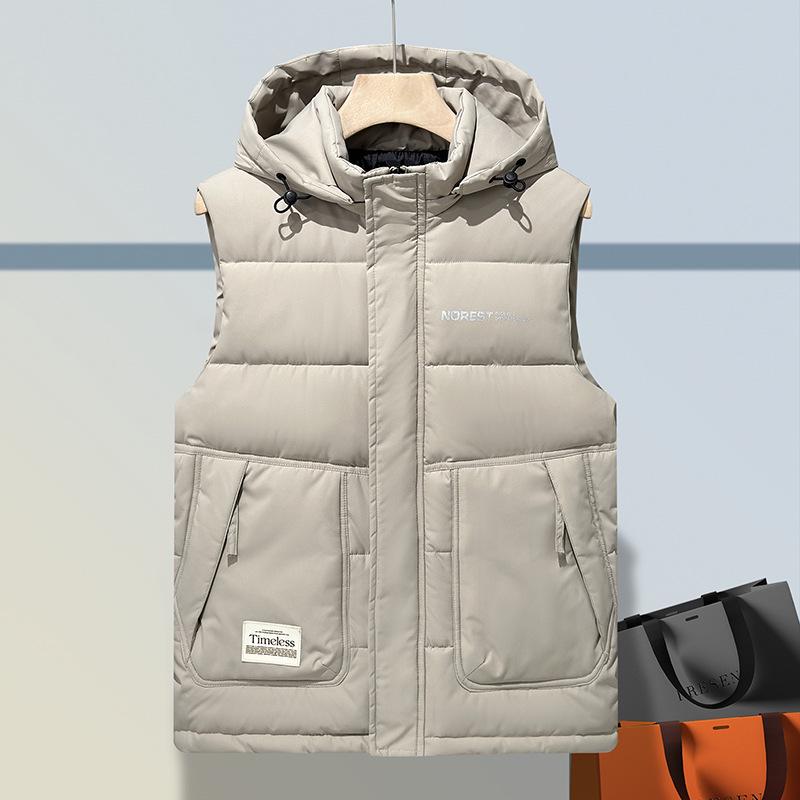 

2025 Men s Trendy Cotton Vest with Detachable Hood - Handsome, Warm, and Casual for Autumn/Winter. 4XL брудно-білий