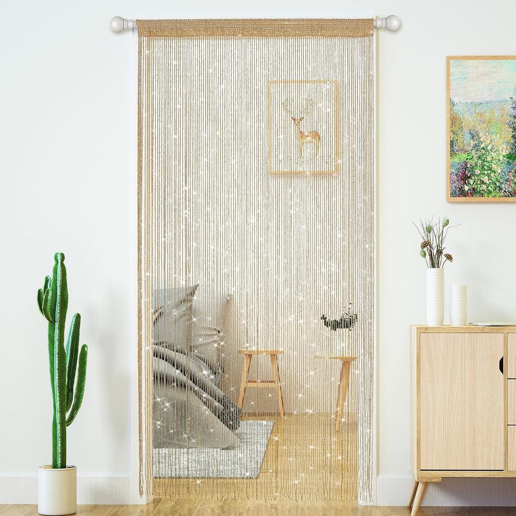 4pcs String Curtains for Doorways Glitter Beaded Curtains Door Sparkle Beads Curtain Open Closet Laundry Hanging Glisten Beads Window Girls