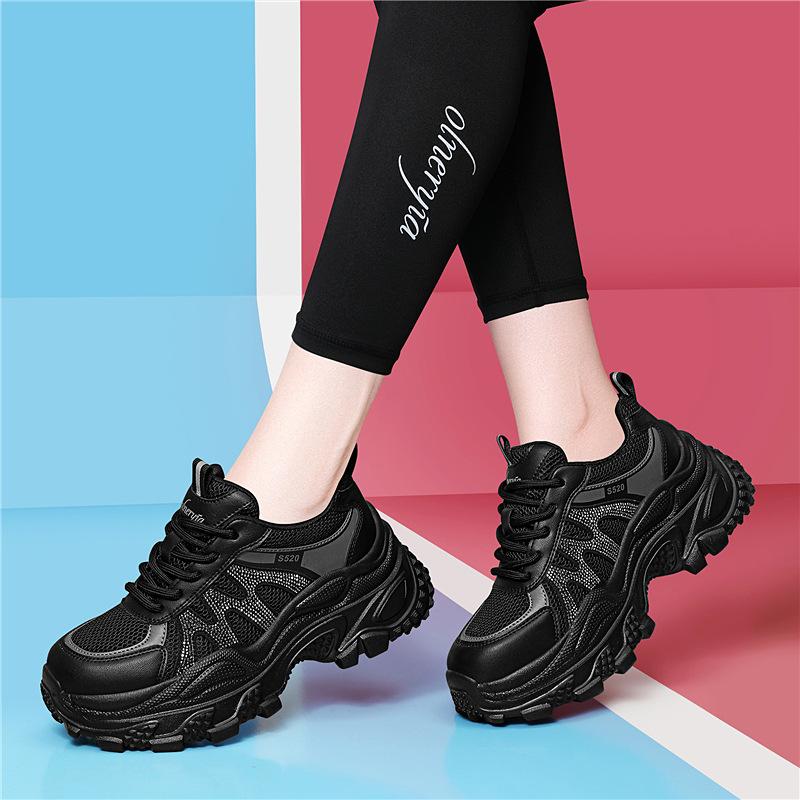 New autumn thick-soled heightened rhinestone dad shoes, new mesh breathable casual sports shoes, versatile shoes 35