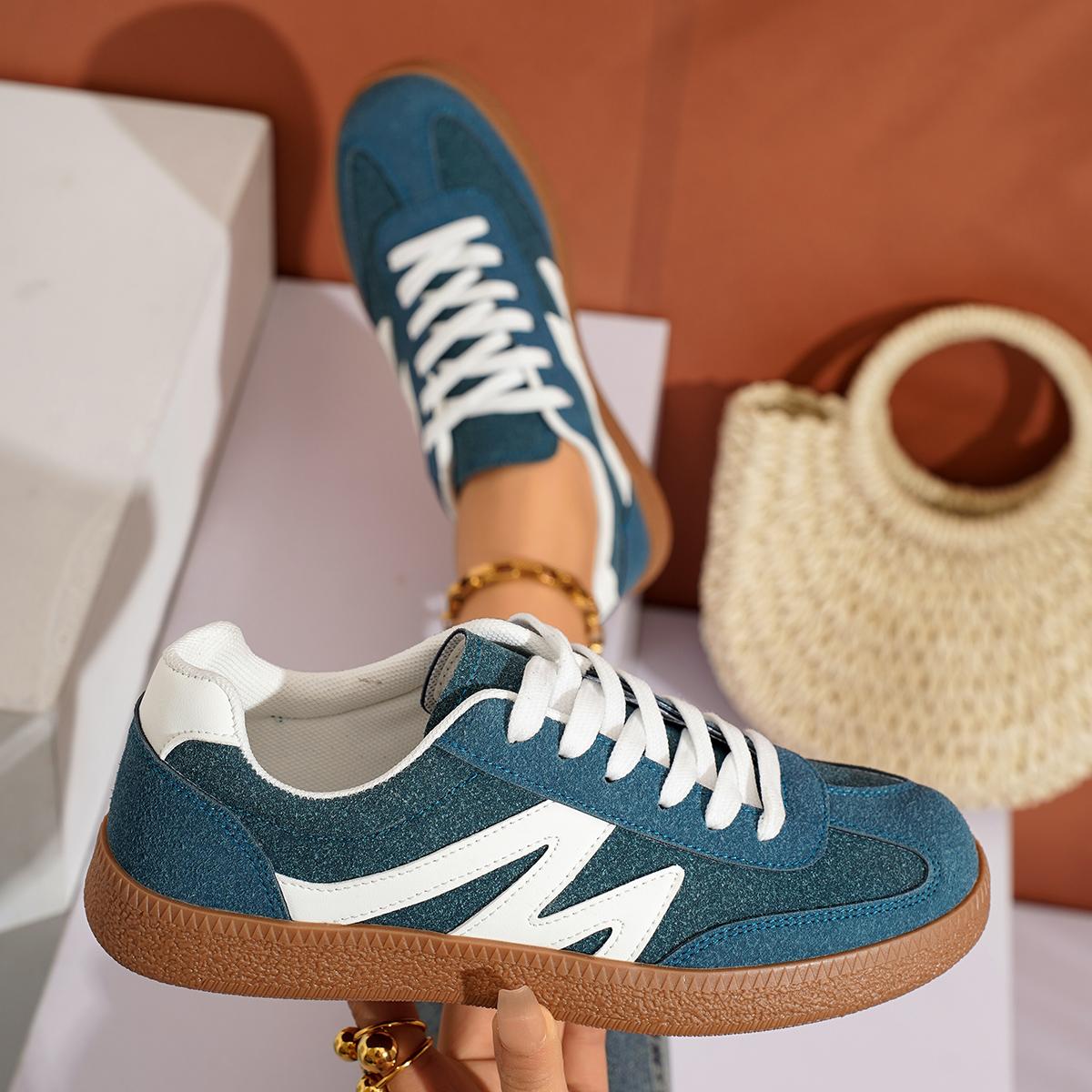 

Женские кроссовки Новая мода Круглый носок Повседневная шнуровка Обувь для женщин Лоскутная в стиле ретро Уличные плоские кроссовки Женские De Mujer 42