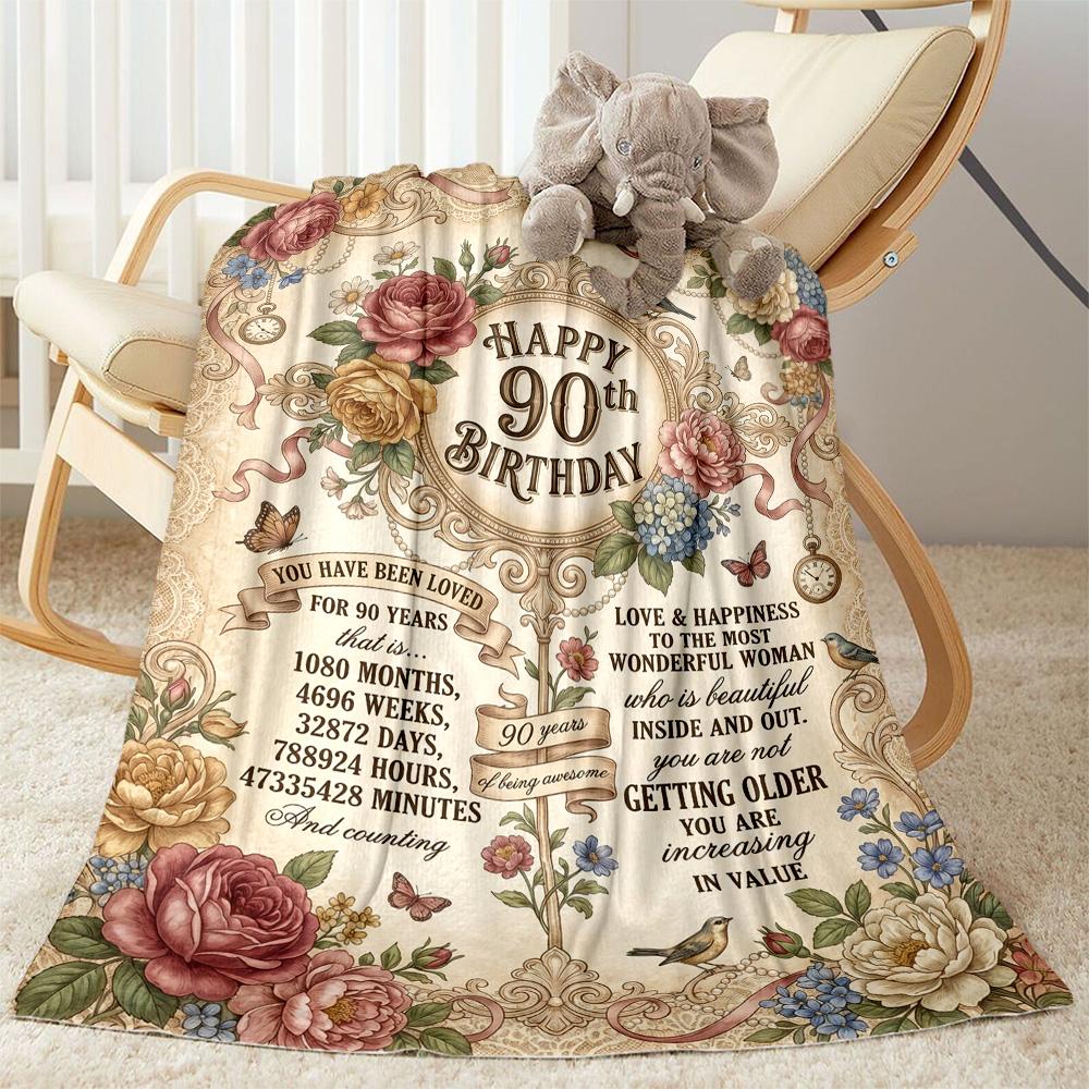 90. Geburtstag Flanelldecke - Weich und geeignet für Sofas, Betten, Büros, Reisen, alle Jahreszeiten, tolles Geschenk für Feiertage und Geburtstage.