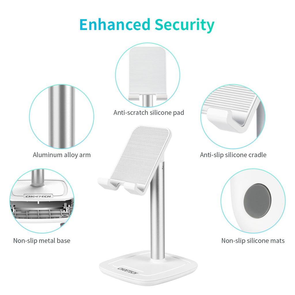 Choetech H035 Aluminum Stand for Phone or Tablet with Adjustment - White and Silver