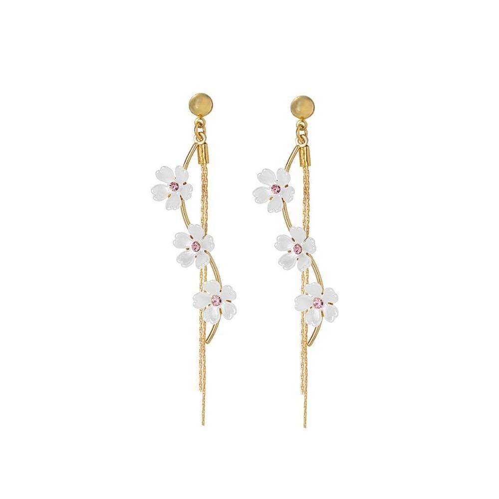 Resin Fringe Hoop Earrings Tassel Flower Earrings Sweet Pendant Earrings  Ladies золотой