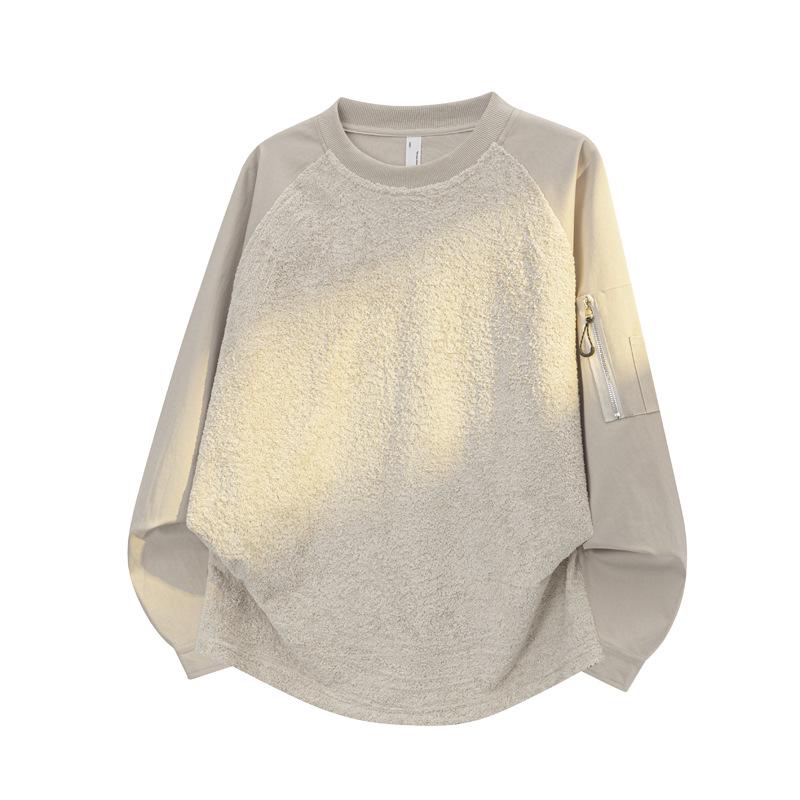 Youth Plus Size Patchwork Crewneck Sweatshirt: Men's Spring/Autumn Long Sleeve Trendy Loose Casual Top