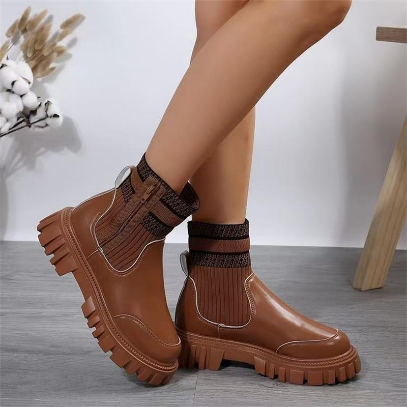 New Women Boots Round Toe Side Zipper Women's Botas Casual Short Barrel Low Heel Rider Boots