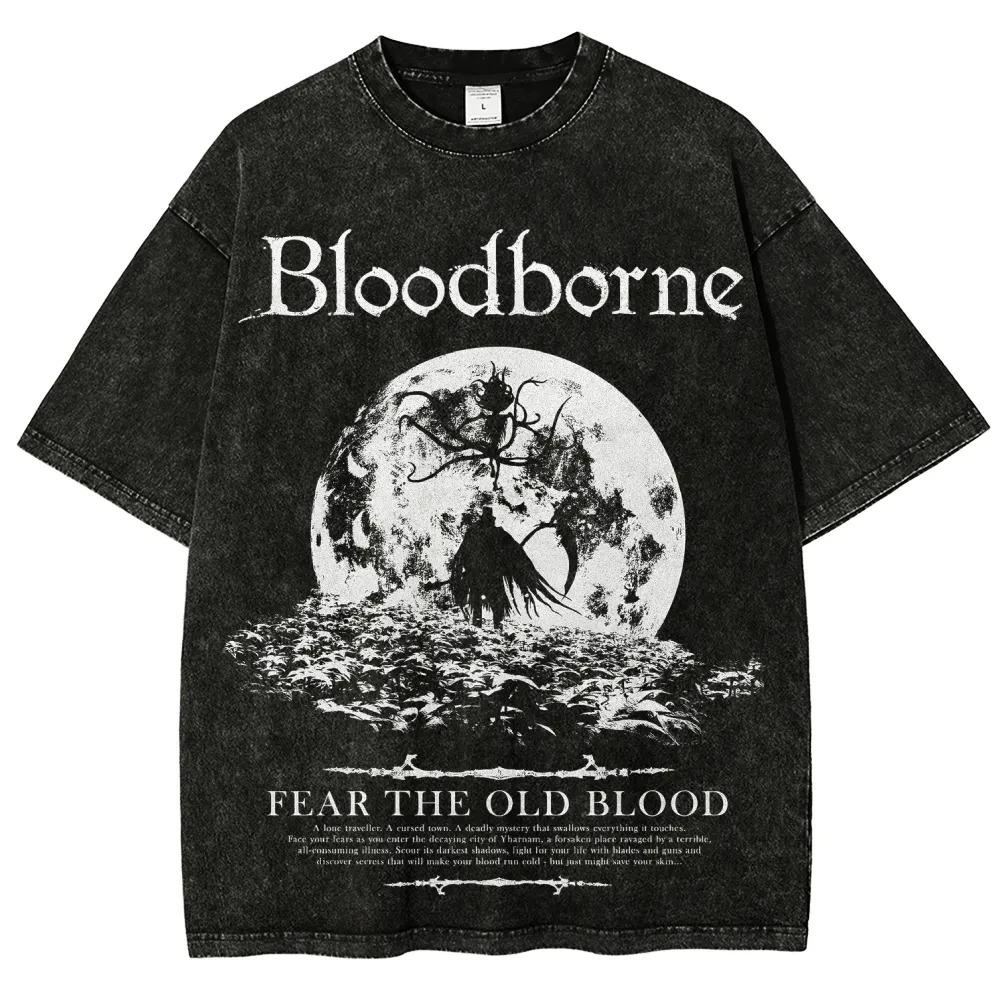 Nuova Top Moda Gioco di Ruolo d'Azione Periferiche Blood Borne T-shirt Stampata Vintage Lavata Uomo Donna Cotone Ampia Oversize Tee