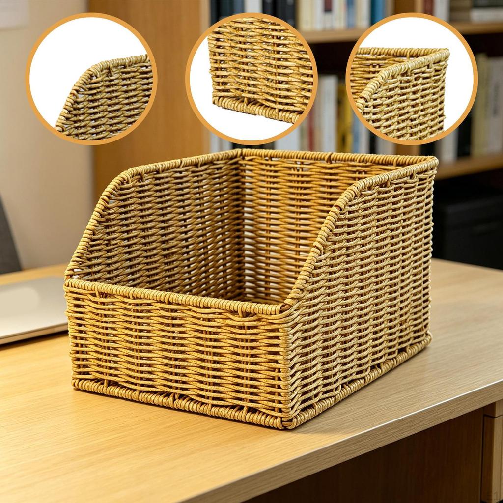 Imitation Rattan Storage Basket Vanity Tray Snack Container Household Bin Desktop Organizer