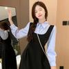 Patchwork Square Neck Long Sleeve Fake Two PieAes Dresses Elegant Fashion Harajuku Female Clothes Casual Sweat All Match Skirt