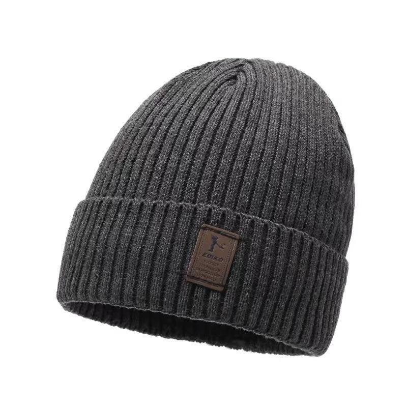 

Мужская шерстяная зимняя шапка-бини с бархатной подкладкой - Толстая, вязаная и с защитой ушей для защиты от холода на открытом воздухе осенью и зимой. One Size темно-серого