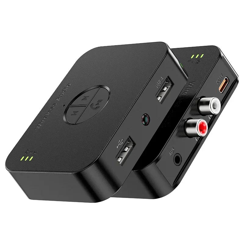 Récepteur Audio Bluetooth 6.0 Clé USB RCA 3.5mm AUX USB Adaptateur Musical Sans Fil Stéréo Avec Micro Pour Kit Voiture Haut-Parleur Amplificateur noir