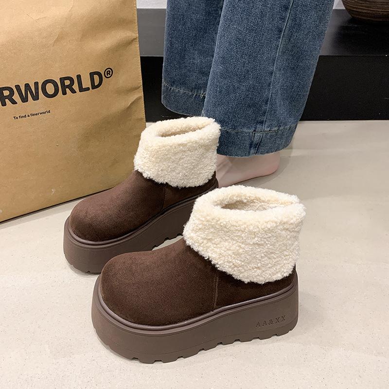 Women's soft elastic thick sole winter fur one warm cold padded snow boots non-slip wear casual sports cotton boots