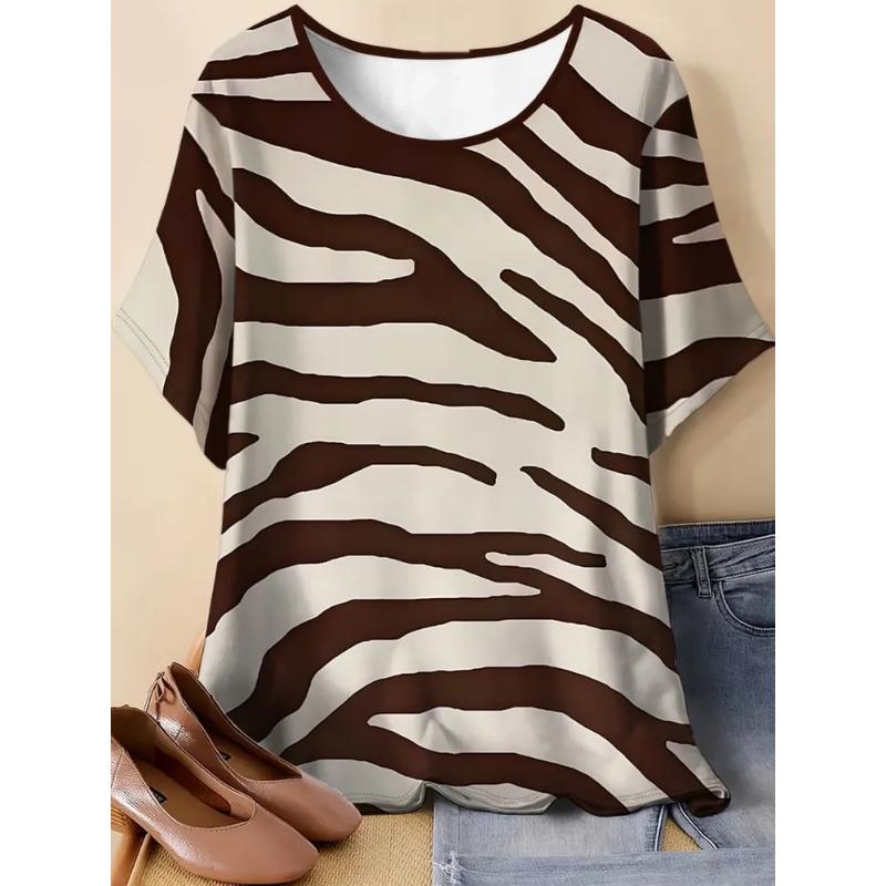 Fashion Women's Crew Neck Short Sleeve 3D Casual Color Printing Casual Short Sleeve Crew Neck T-Shirt
