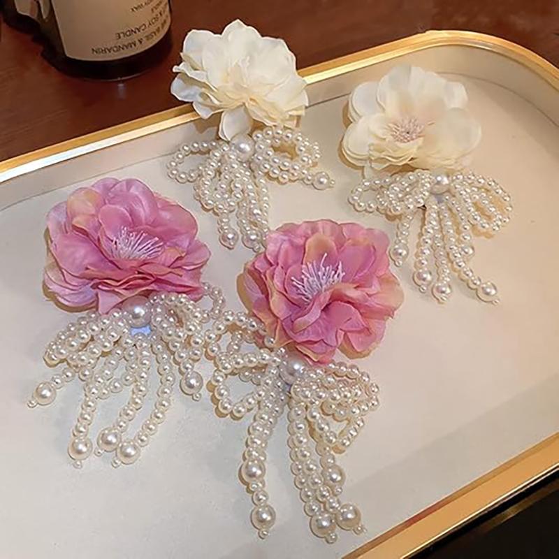 Elegant Statement Lace Organza Cloth Flower Earrings For Woman Korean  Jewelry Party Girl'S Lady Accessories