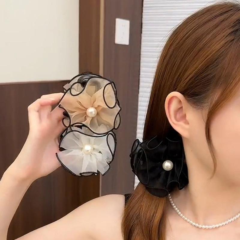 Netzstoff Blume Haarklammer Elegant Perle Hinterkopf Haarspangen Damen Knospe Hai-Klammer Mädchen Haaraccessoires