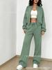 2024 Spring and Autumn Sweater Two-piece Women's Clothing European and American Cross-border Trend Fashion Casual Zipper Cardigan Trousers