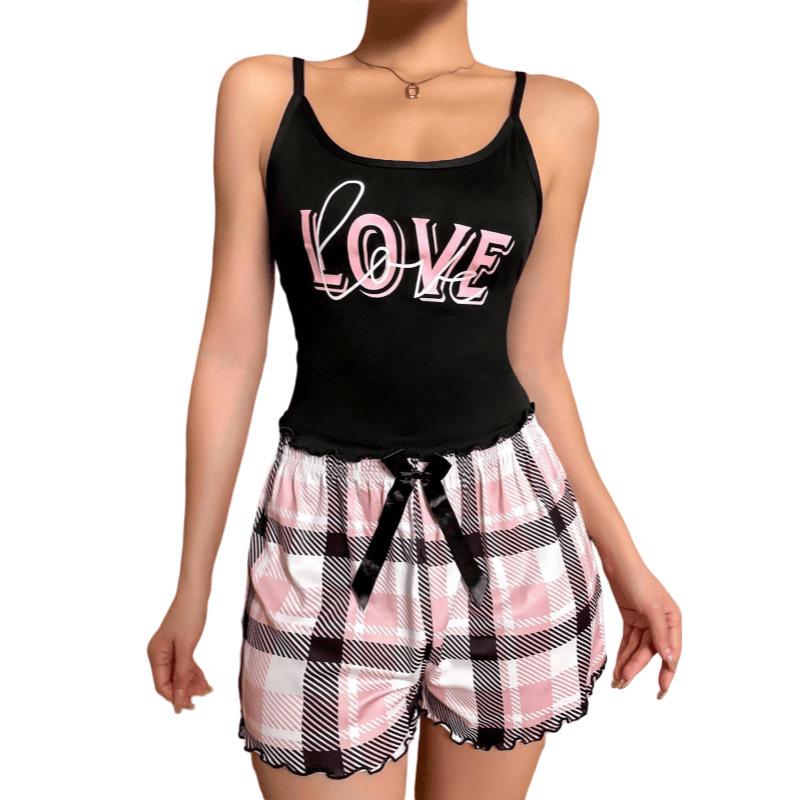 Set Pigiama Estivo da Donna Stile Europeo e Americano Sexy con Stampa Top Canottiera e Pantaloncini Casual Due Pezzi Loungewear