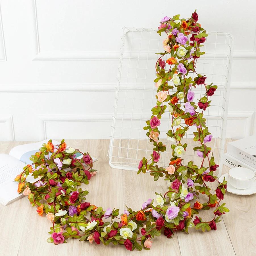 250CM Artificial Rose Flowers Wedding Home Room Decoration Spring Autumn Garden Arch Christmas Rattan DIY Gift Fake Plants Vine
