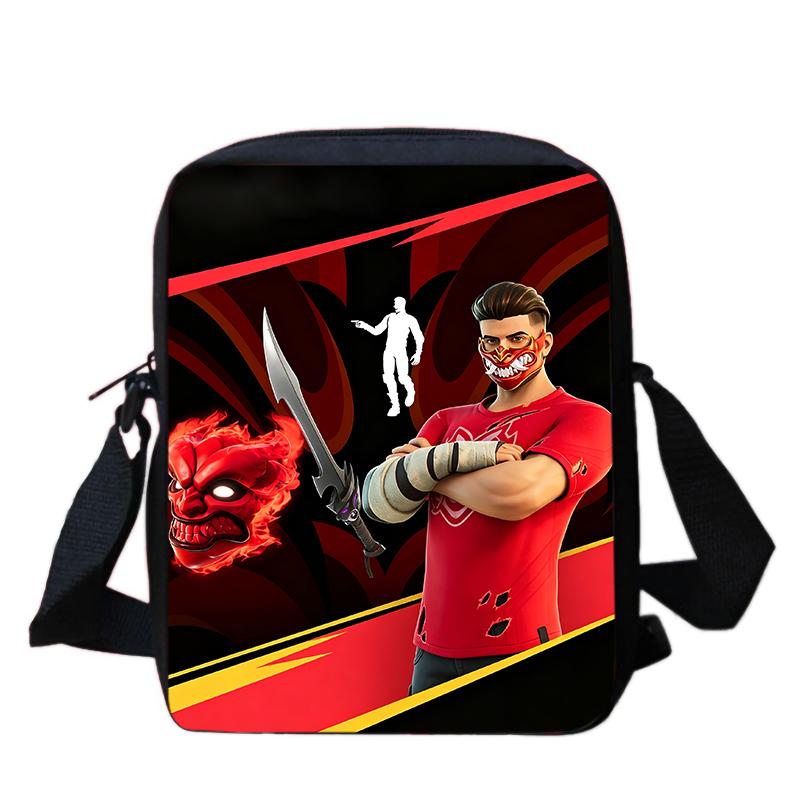 Fortnite Cartoon Lightweight Crossbody Shoulder Bag, Unisex Kids Aged 6-14 Portable Game Print Daily Small Storage Handbag