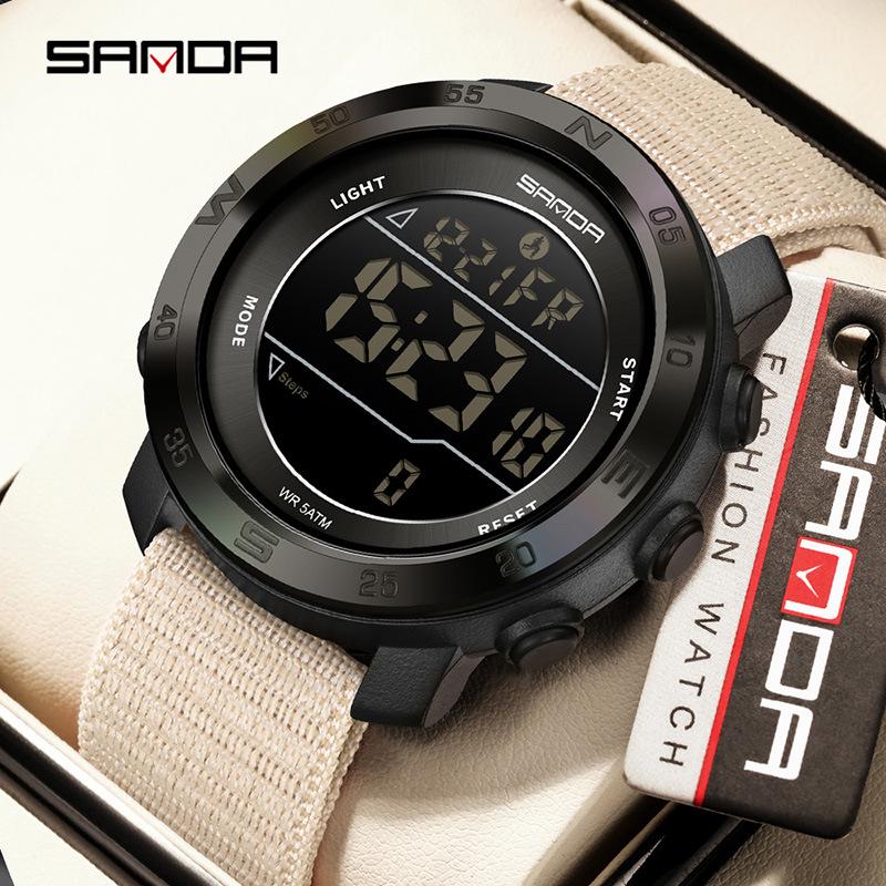 Sanda Sports Multifunctional Waterproof Pedometer Watch with Timer, Alarm, and Night Light