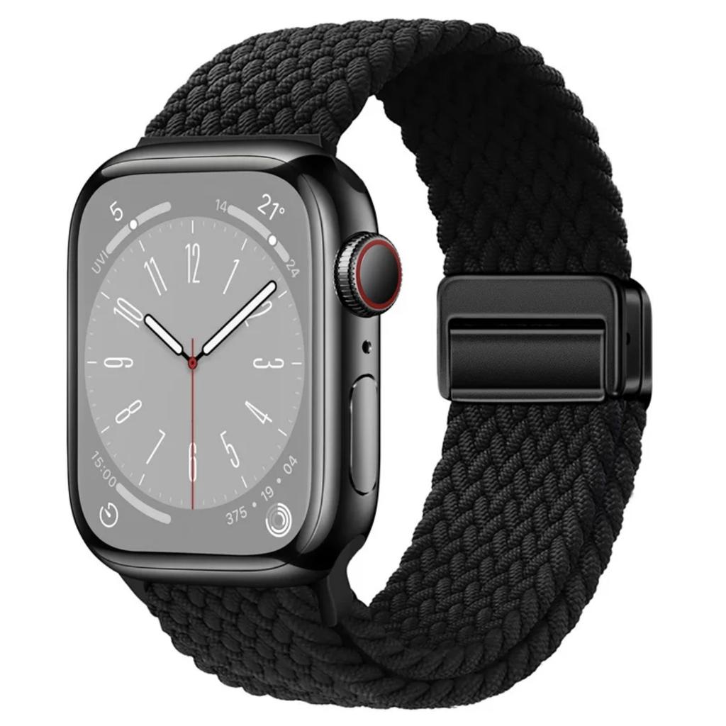 Geflochtenes Solo Loop-Armband aus Nylon für Apple Watch Band Ultra2 49 mm 9 8 7 41 mm Metall-Magnetarmband 45 mm 6 5 4 SE 44 mm verstellbarer elastischer iWatch-Gurt