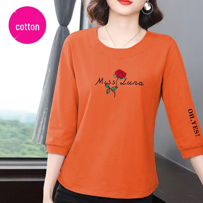 2025 New Women's Korean Style Casual Loose-Fit Seven-Sleeve Cotton Top - Slimming and Versatile for Summer
