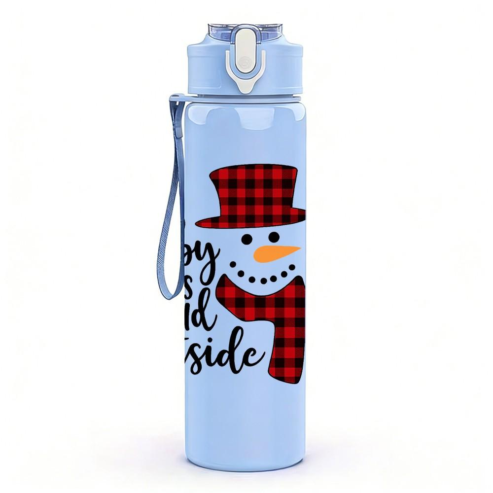 1PC Snowman Winter Outdoor Pattern 750ml Color Plastic Sports Water Bottle Leakproof Flip Straw Lid Suitable for Sports Office Home Use
