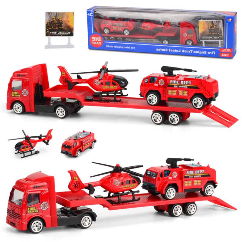 Kids Inertia Trailer Toy Set 1:64 Mini Alloy Engineering Vehicle Educational Toys Gift