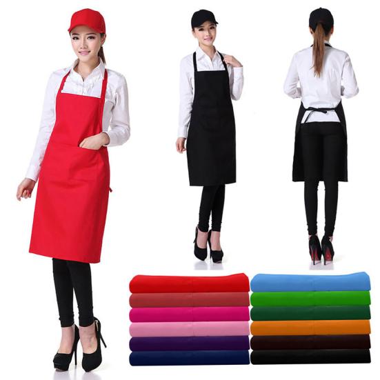 Solid Color Back Self-Tie Kitchen Restaurant Cooking Bib Apron with Pocket