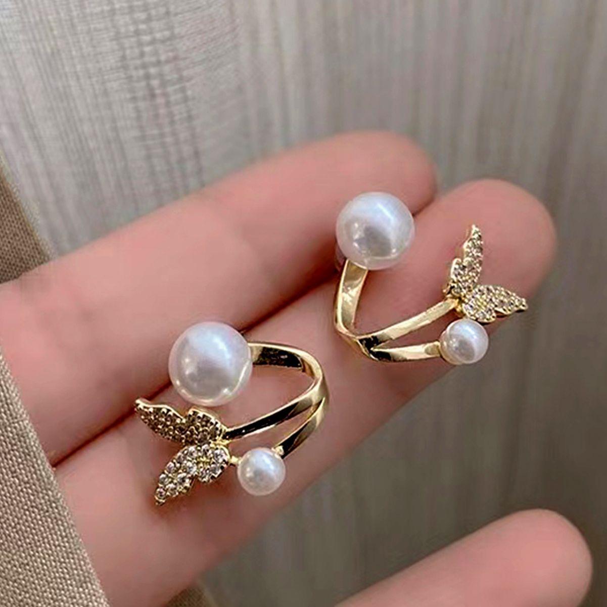 

Высококлассные корейские и японские серьги с жемчугом-бабочками и циркониевыми вставками