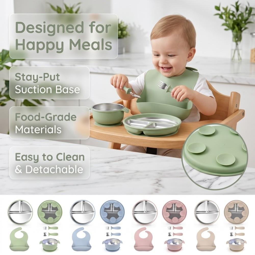Shockproof Children's Tableware Set Divided Suction Cup Plates Baby Feeding Set  Meal Training